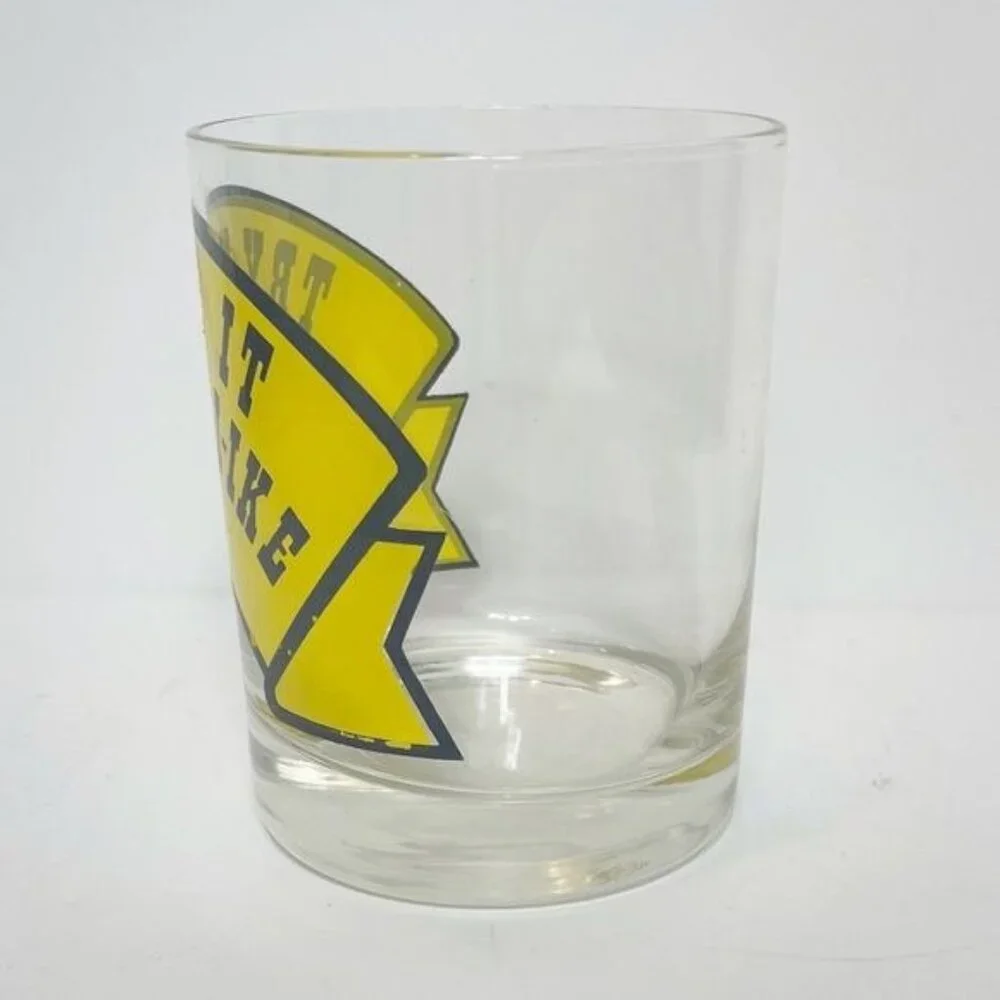 Try-Y-Y It Youll Like It Vintage Yellow Bar Glass Tumbler 80s Collectible